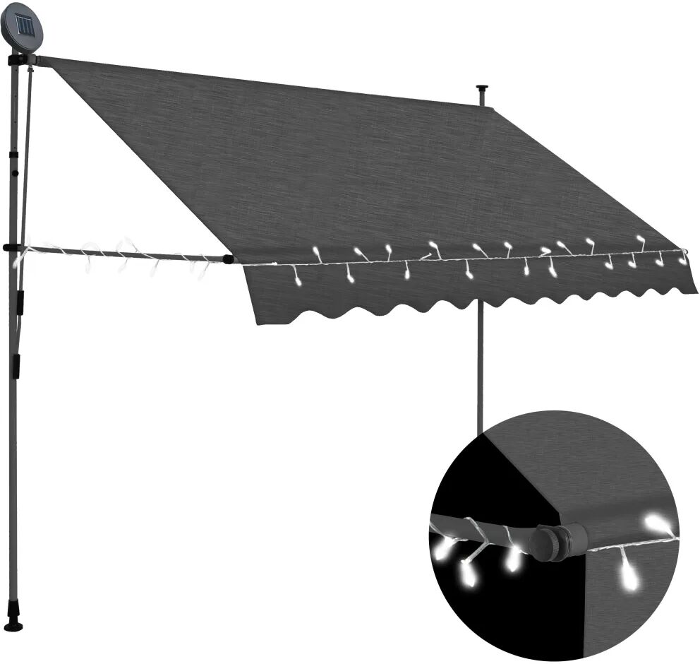 vidaXL Manuell uttrekkbar markise med LED 250 cm antrasitt