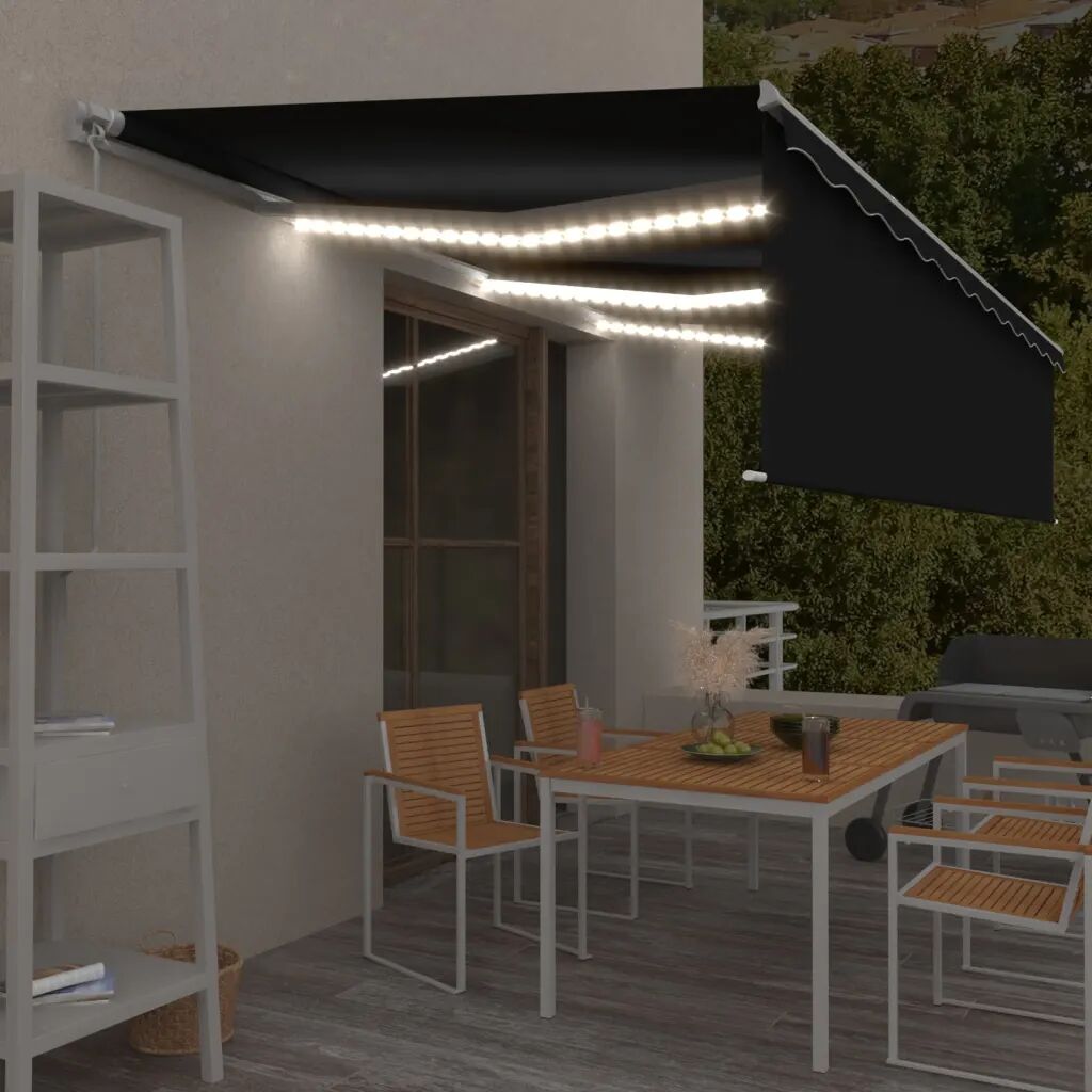 vidaXL Manuell uttrekkbar markise med rullegardin LED 6x3 m antrasitt