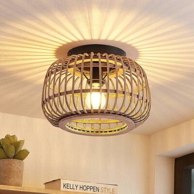 Lindby Bominio taklampe - Rattan, 33cm - Svart sateng Lindby Bominio taklampe - Rattan, 33cm - Svart sateng
