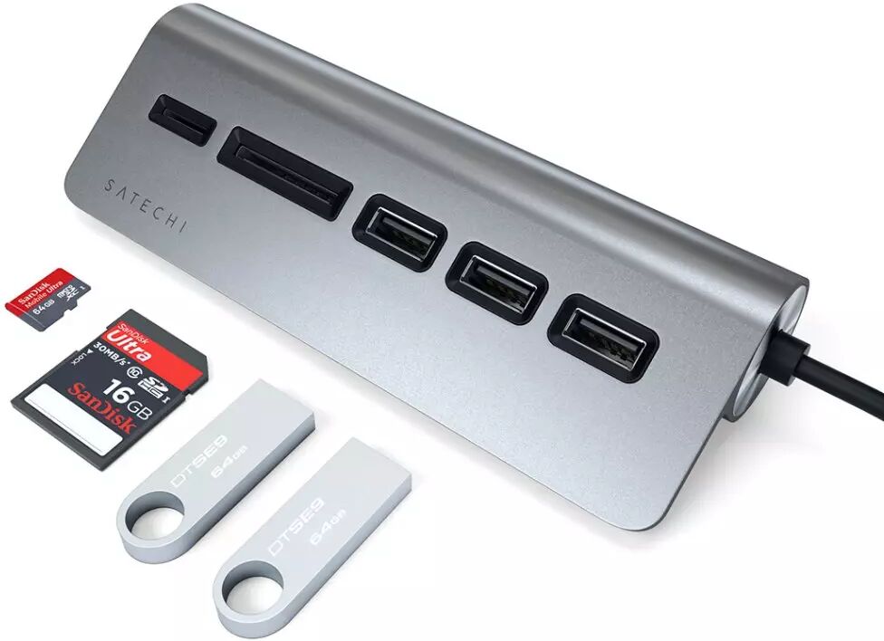 Satechi 5-in-1 Combo Hub USB-C - USB-hub og Kortleser - Space Grey