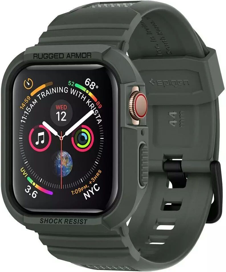 Spigen Rugged Armor Apple Watch SE / 6 / 5 / 4 (44mm) Gummi Deksel & Reim - Grønn