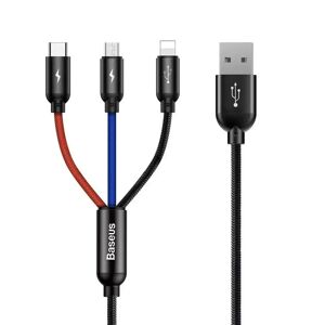 Baseus 3-i-1 USB-A til Lightning / USB-C / Micro USB Kabel - 120 cm - Svart