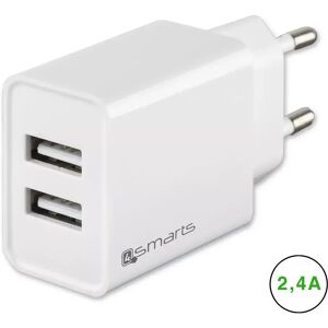 4smarts VoltPlug Dual 24W Vegglader m. 2 x USB-A - Hvit