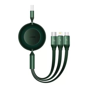 Baseus Bright Mirror USB-A til USB-C, Micro USB & Lightning Kabel - 66W - 1.1m. - Grønn