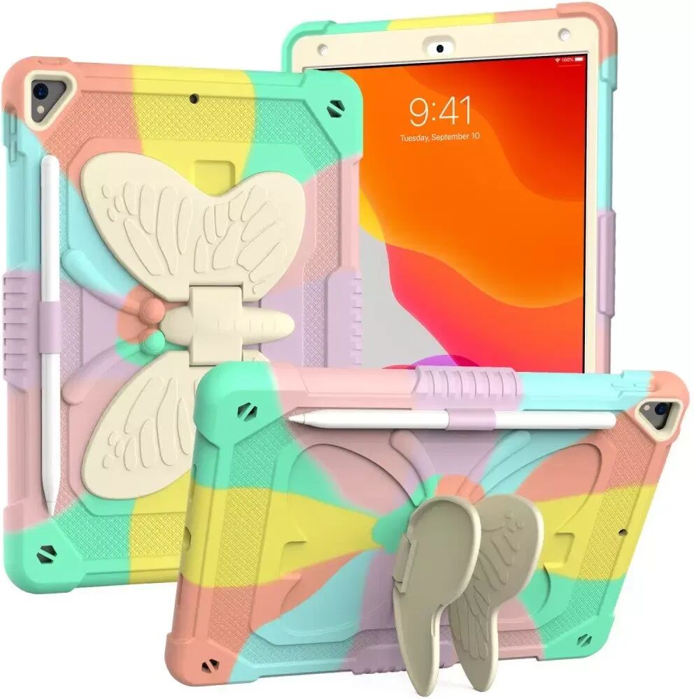 INCOVER iPad 10.2" (2021/ 2020 / 2019) Butterfly Kickstand Barnedeksel - Regnbue V3