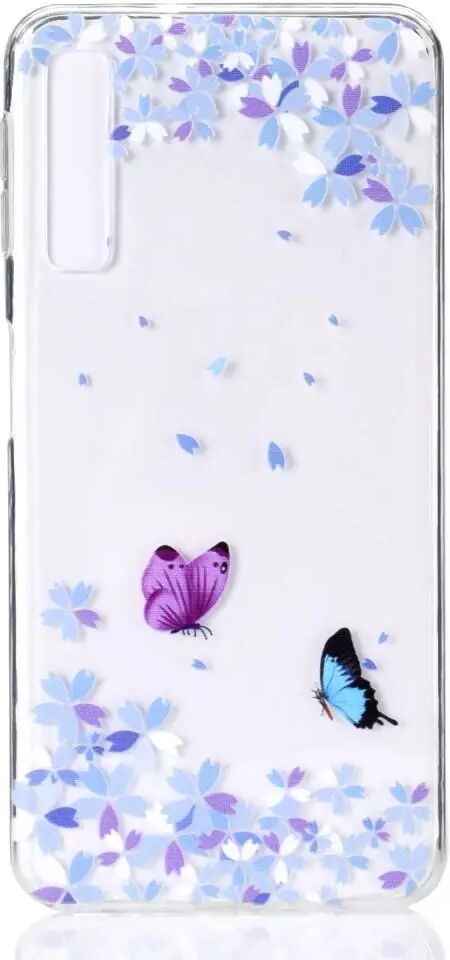 INCOVER Samsung Galaxy A7 (2018) Fleksibelt Deksel Butterflies & Flowers - Gjennomsiktig