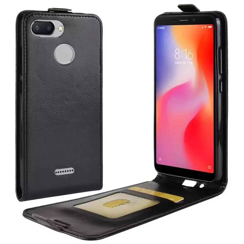 INCOVER Xiaomi Redmi 6 Crazy Horse Vertical Flip Deksel Svart