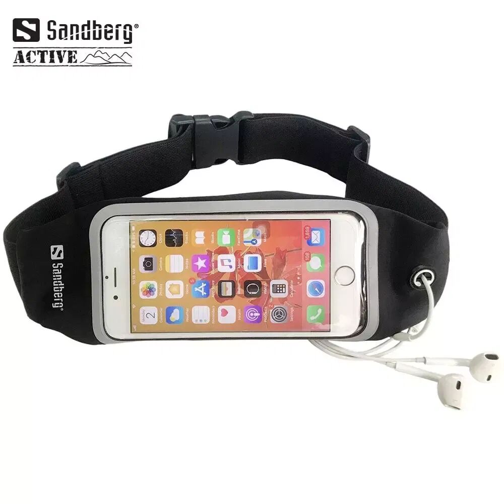 Sandberg Active - Sport Belt Pouch - Løpebelte til Smartphones m. Rute - Svart (Maks. Mobil: 145 x 72 x 10 mm)