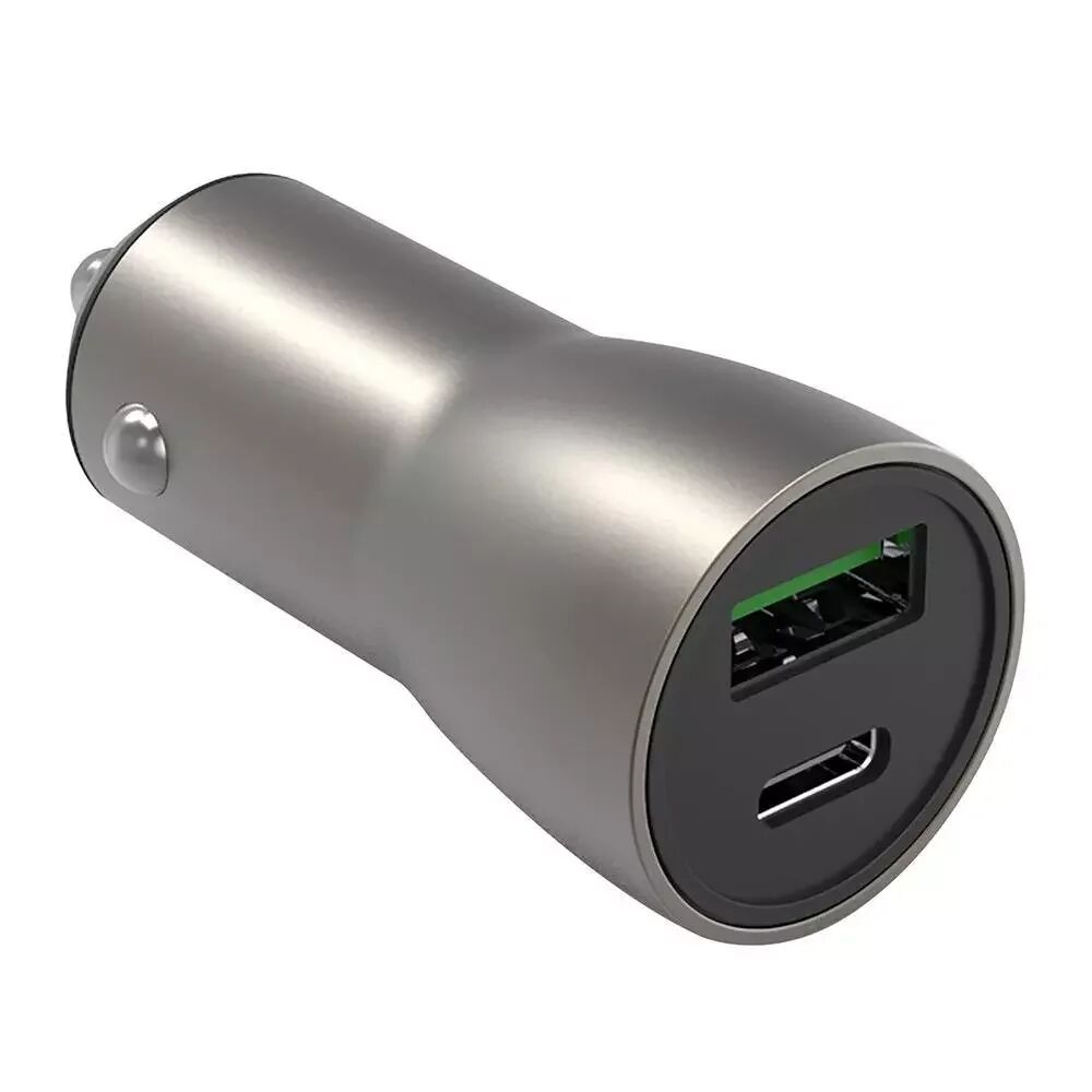 Smartline PD (Power Delivery) 36W BilLader med USB-C & USB-A - Metall Grå