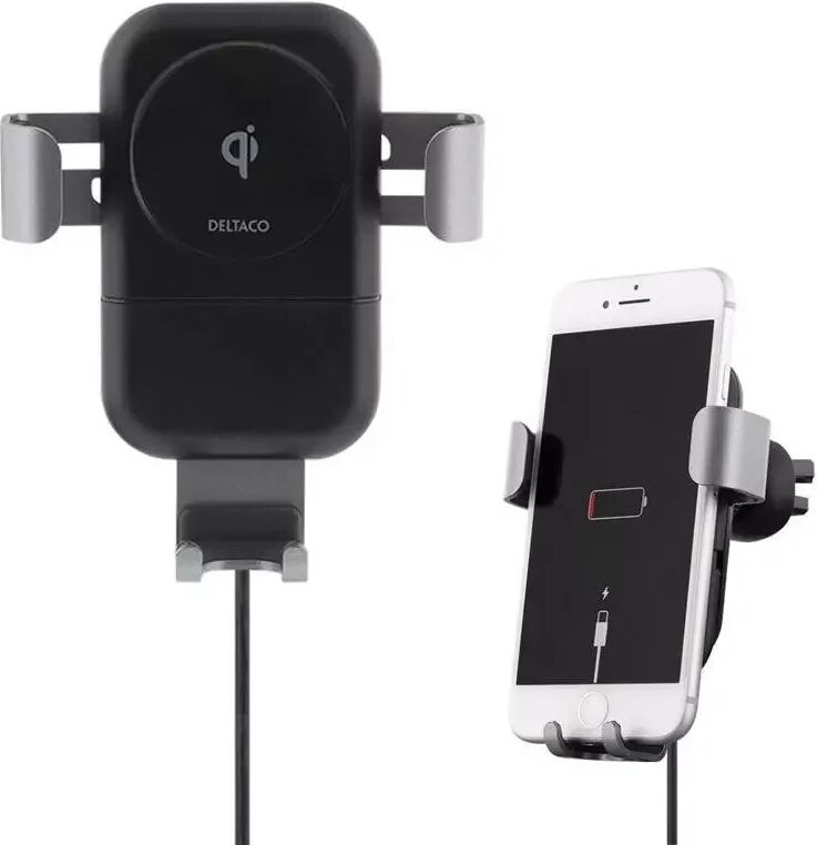 Deltaco Fast Wireless Car Charger m. Bilholder - Svart