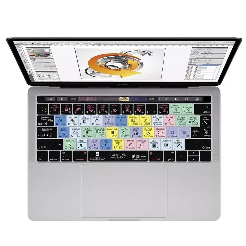 KB Covers MacBook (A1706 / A1707 / A1990) Keyboard Deksel m. Illustrator Snarveistaster (KB Deksels) - MultiColor