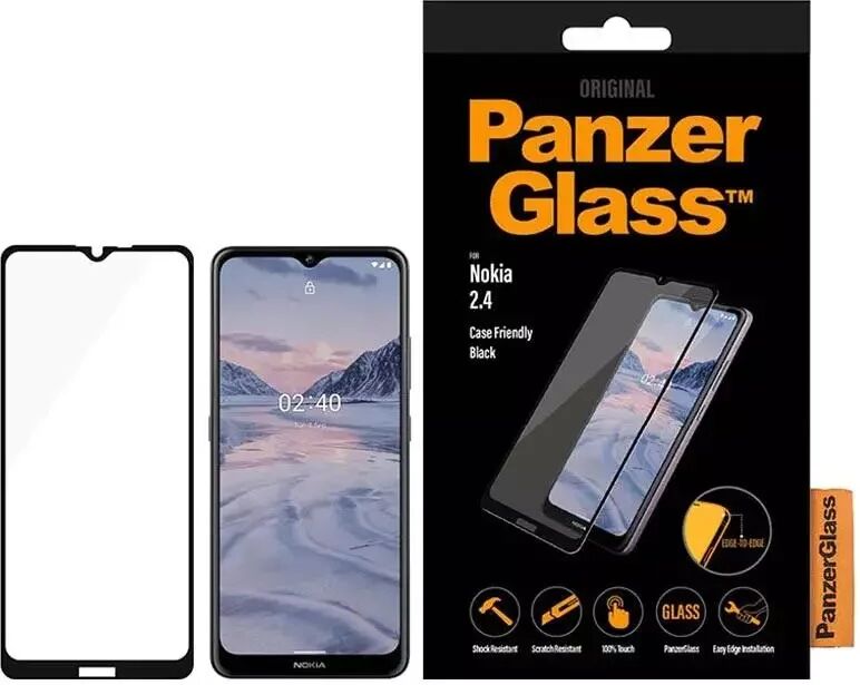 PanzerGlass Nokia 2.4 Edge-to-Edge - Case Friendly PanserGlass m. Sort Kant