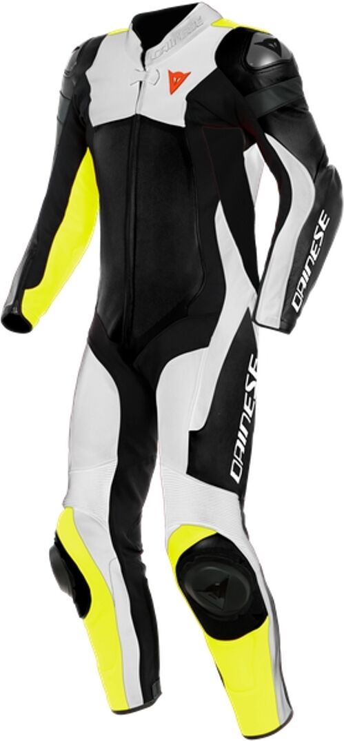 Dainese Assen 2 Ett stykke perforert Motorsykkel skinn Dress 60 Svart Hvit Gul