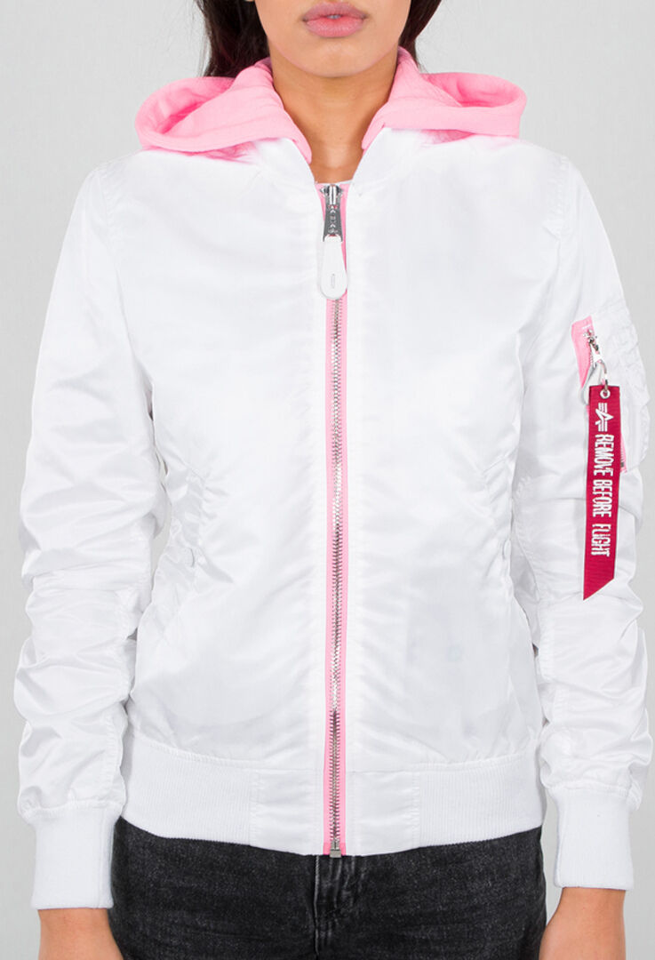 Alpha Industries MA-1 Hooded Damejakke XS Hvit Rosa