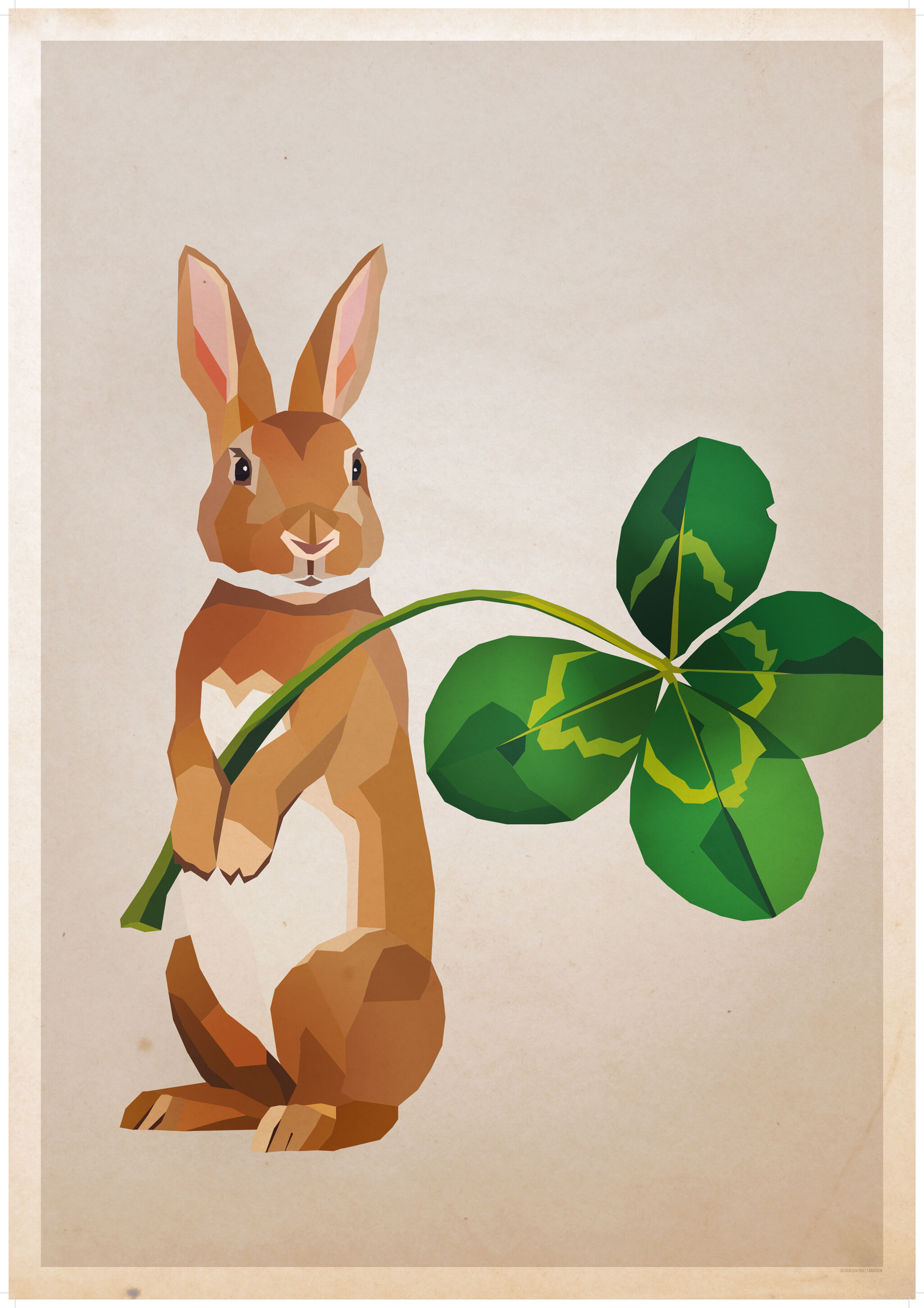 Lagervaror egen produktion Rabbit With Clover Plakat (30x40 Cm)