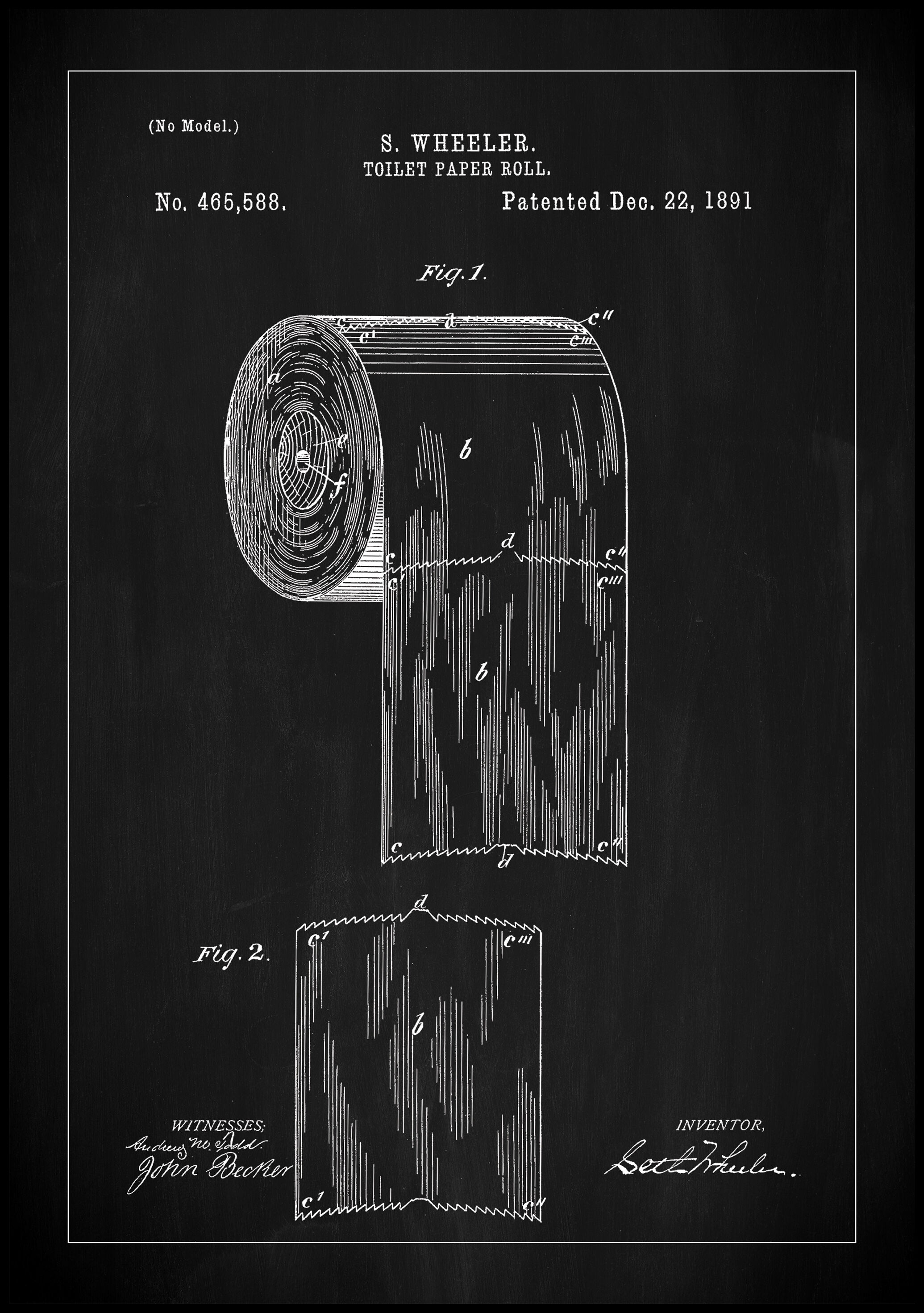 Lagervaror egen produktion Patent Print - Toilet Paper Roll - Black Plakat (30x40 Cm)