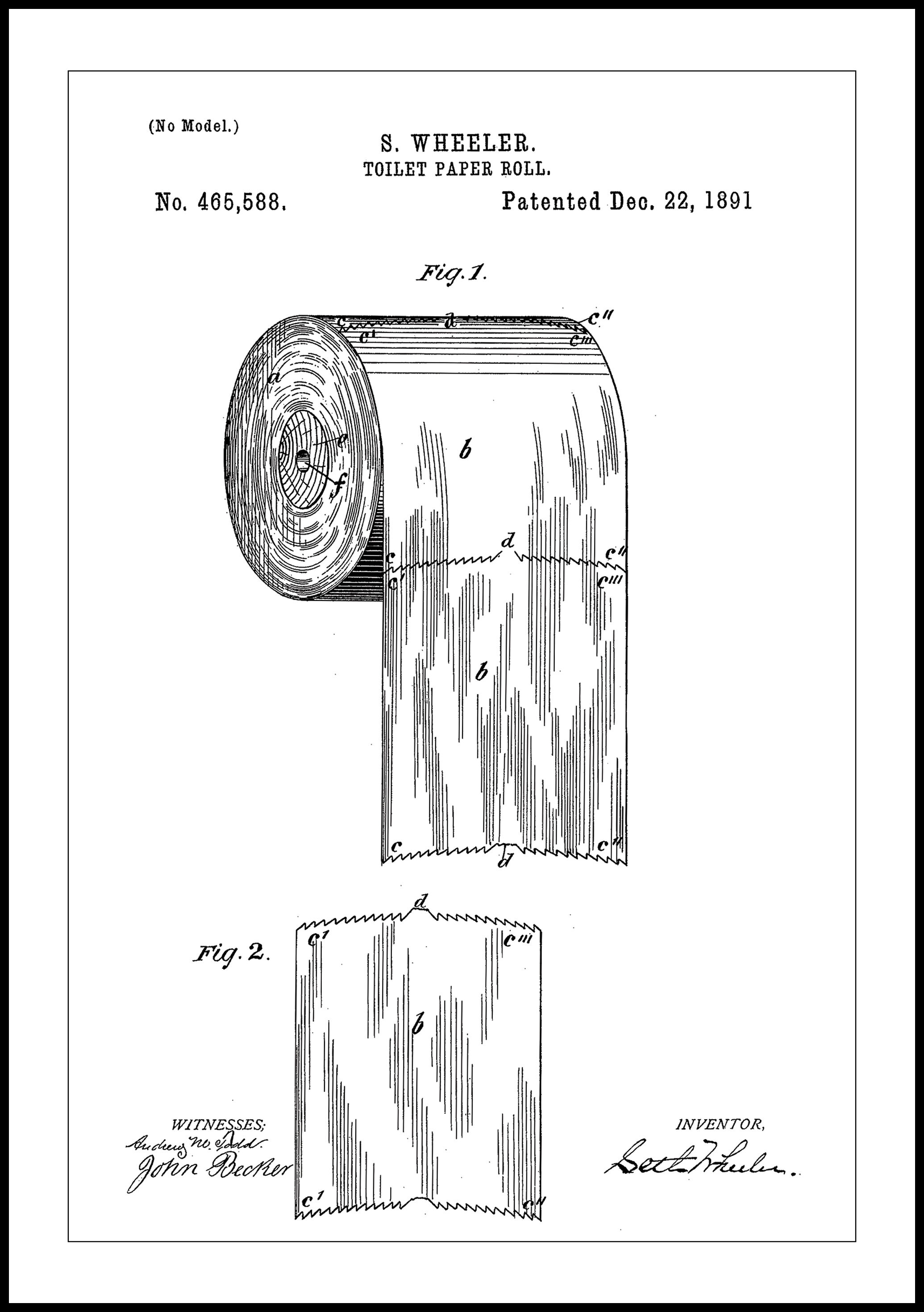 Lagervaror egen produktion Patent Print - Toilet Paper Roll - White Plakat (50x70 Cm)