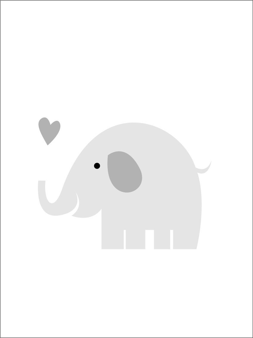 Malimi Posters Elefant Solo - Tåkegrå Plakat (50x70 Cm)