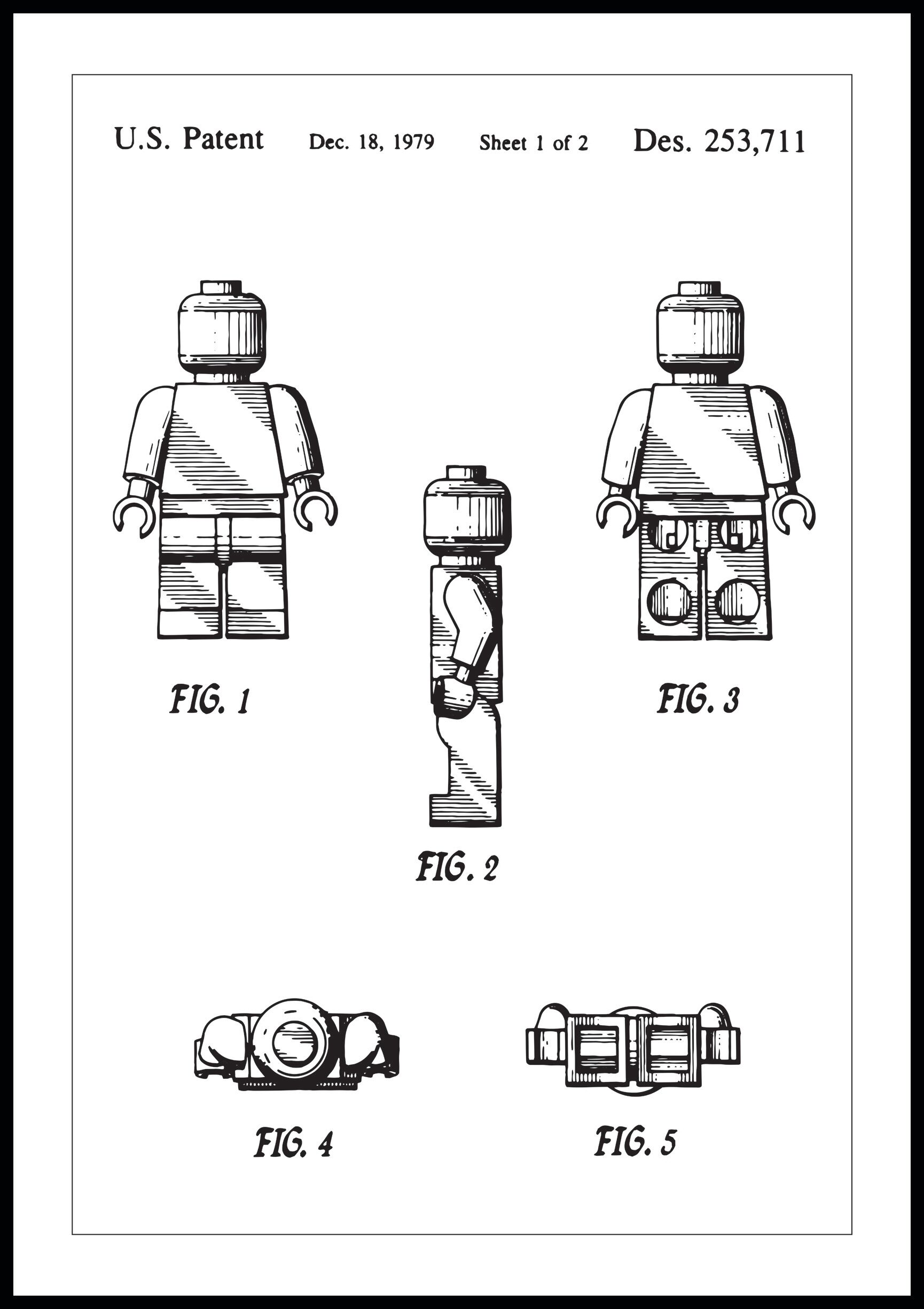 Lagervaror egen produktion Patenttegning - Lego I - Poster Plakat (30x40 Cm)