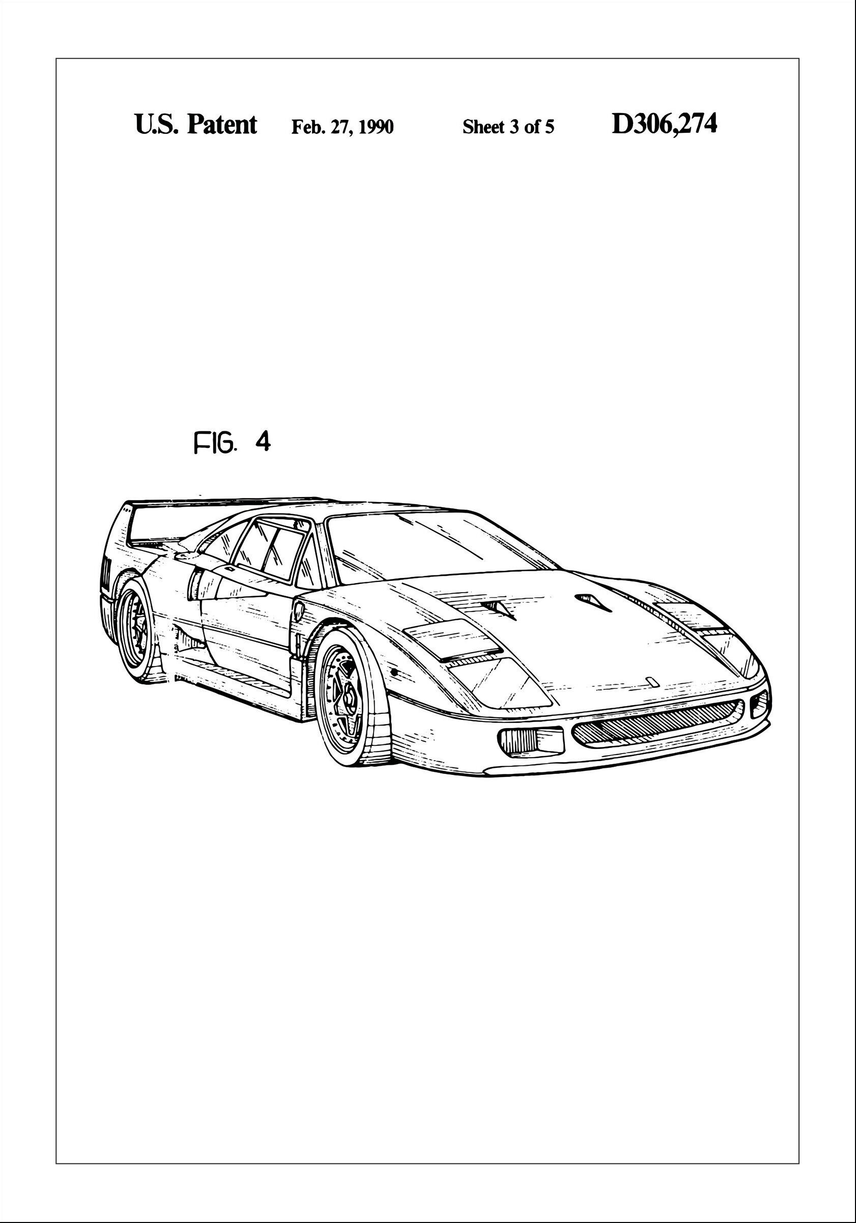 Lagervaror egen produktion Patenttegning - Ferrari F40 Ii - Poster Plakat (70x100 Cm)