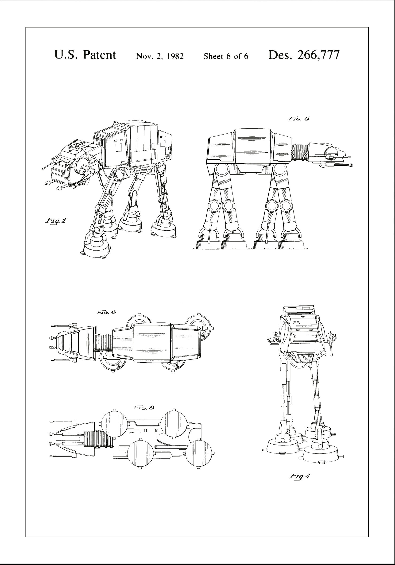 Lagervaror egen produktion Patenttegning - Star Wars - Walker - Hvit Plakat (30x40 Cm)