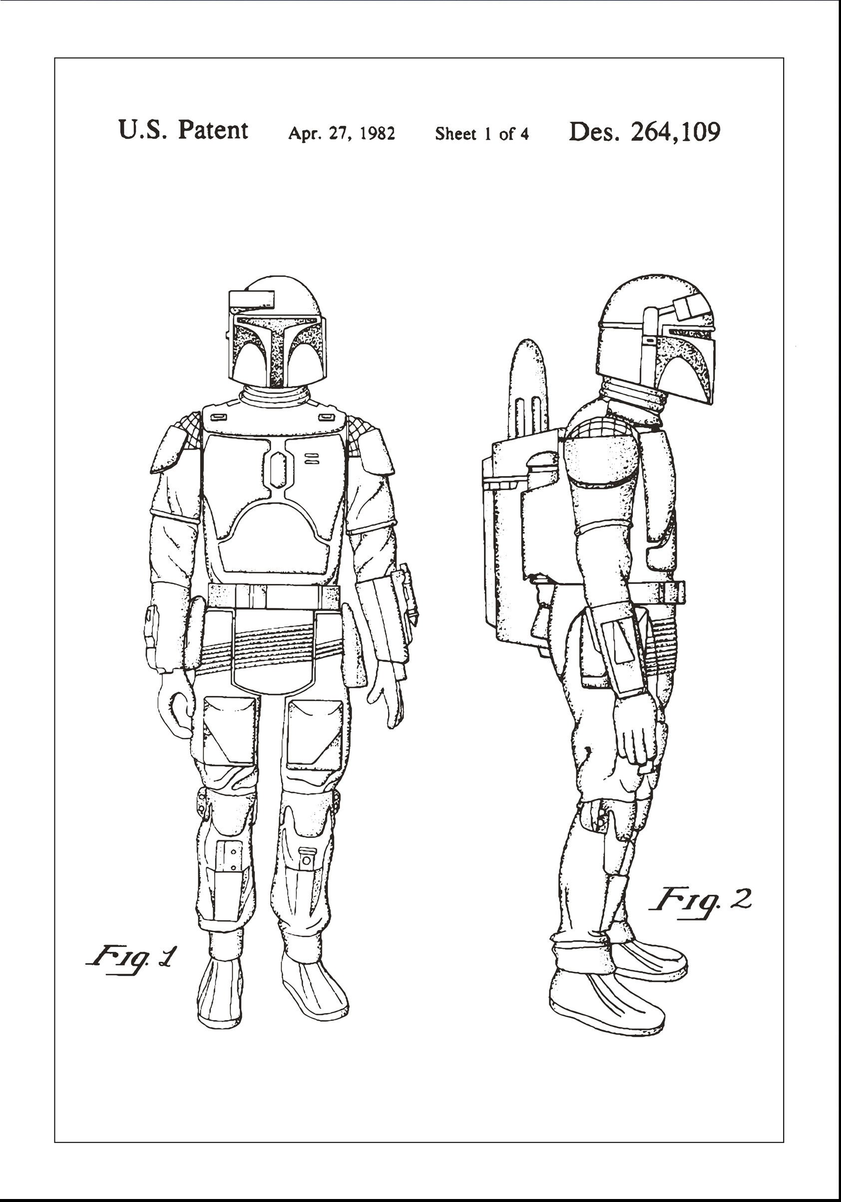 Lagervaror egen produktion Patenttegning - Star Wars - Boba Fett - Hvit Plakat (40x50 Cm)