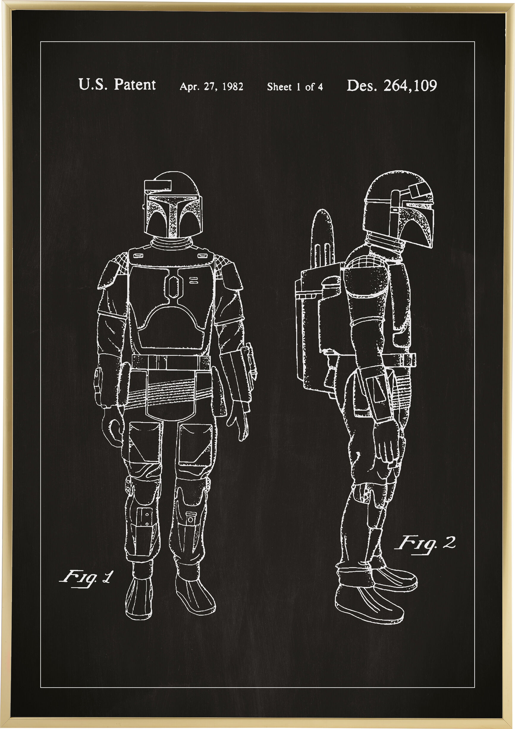 Lagervaror egen produktion Patenttegning - Star Wars - Boba Fett - Svart Plakat (30x40 Cm)