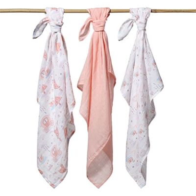 Babyono , Musselinkluter / Gulpekluter, 3 Pk - Rosa Prinsesse Babyono , Musselinkluter / Gulpekluter, 3 Pk - Rosa Prinsesse