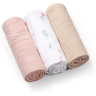 Babyono , Musselinkluter / Gulpekluter, 3 Pk – Pink Wildflower Babyono , Musselinkluter / Gulpekluter, 3 Pk – Pink Wildflower
