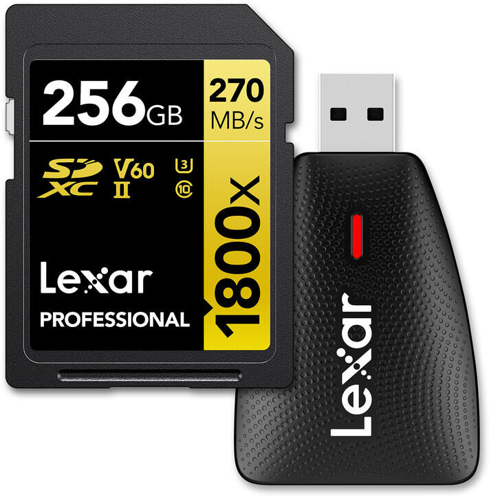 Lexar Pro 1800x Sdxc Uhs-Ii U3 256gb (V60) R270/w180. Med Kortleser.