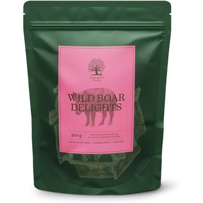 Essential Foods Wild Boar Delights Hundegodteri Tørket Villsvinhud 200 G Essential Foods Wild Boar Delights Hundegodteri Tørket Villsvinhud 200 G