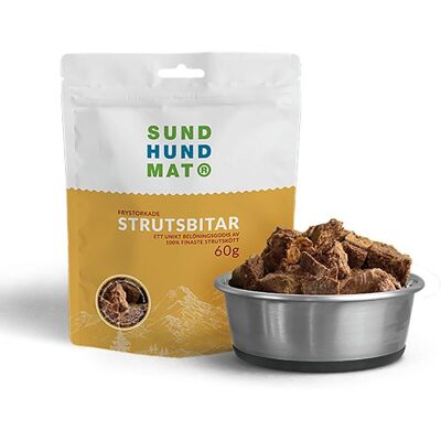 Sund Hundmat Frysetørket Strutsbiter 60g Sund Hundmat Frysetørket Strutsbiter 60g