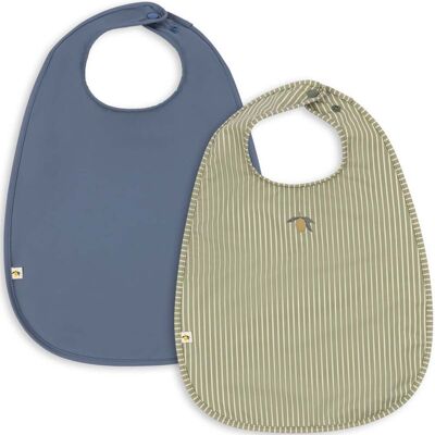 Konges Sløjd 2-pack smekke i PU til baby, Tea Stripe/Flint Stone Konges Sløjd 2-pack smekke i PU til baby, Tea Stripe/Flint Stone