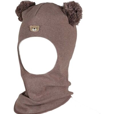 Kivat balaclava vår-og høstlue i bomull m/bamse, Brunmelert (1-2 år) 1-2 år Kivat balaclava vår-og høstlue i bomull m/bamse, Brunmelert (1-2 år) 1-2 år