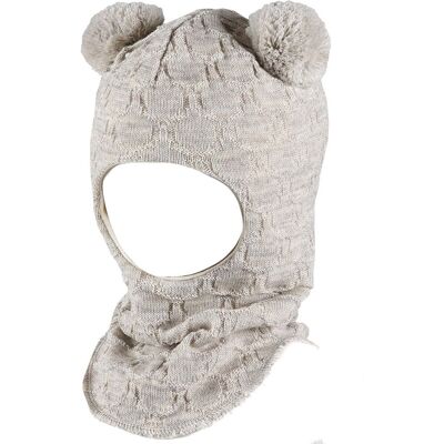Kivat balaclava lue med store dusker, Sand (0-1 år) 0-1 år Kivat balaclava lue med store dusker, Sand (0-1 år) 0-1 år