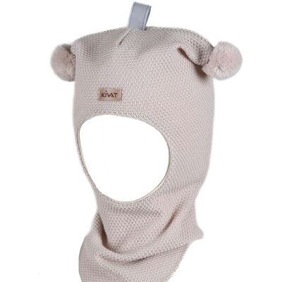 Kivat balaclava med perlestrikk og dusker, Latte (0-1 år) 0-1 år Kivat balaclava med perlestrikk og dusker, Latte (0-1 år) 0-1 år
