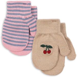 Konges Sløjd Filla 2-pack votter til baby, Cherry/Stripe Konges Sløjd Filla 2-pack votter til baby, Cherry/Stripe