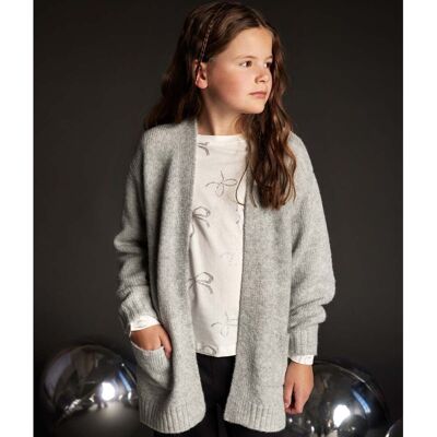 Creamie lang cardigan til barn, Light Grey Melange (122/128) 122/128 Creamie lang cardigan til barn, Light Grey Melange (122/128) 122/128