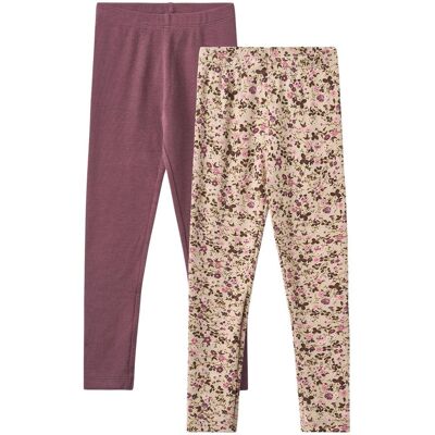 Wheat Jules 2-pack leggings til barn, Soft Sand Flower Wine (98) 98 Wheat Jules 2-pack leggings til barn, Soft Sand Flower Wine (98) 98