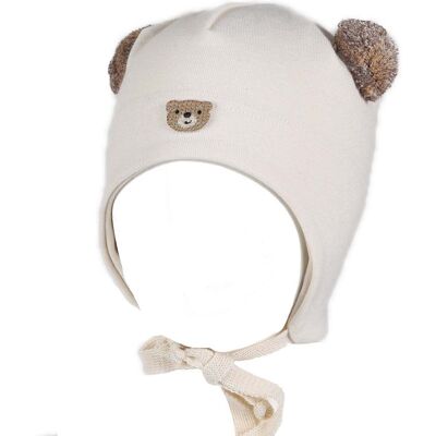 Kivat vårlue til barn med bamse, Offwhite (3 mnd) 3 mnd Kivat vårlue til barn med bamse, Offwhite (3 mnd) 3 mnd