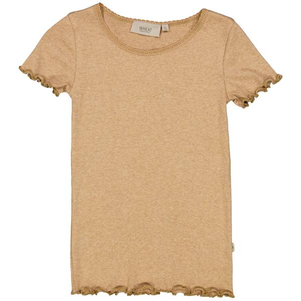 Wheat Ribb Lace T-Skjorte Til Barn, Sand Melange