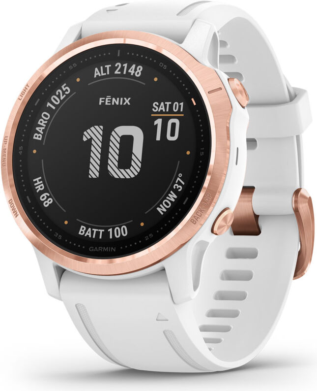 Garmin fenix 6S Pro, ros&#233,gullfarget med hvit rem GPS klokke for den aktive friluftsentusiast