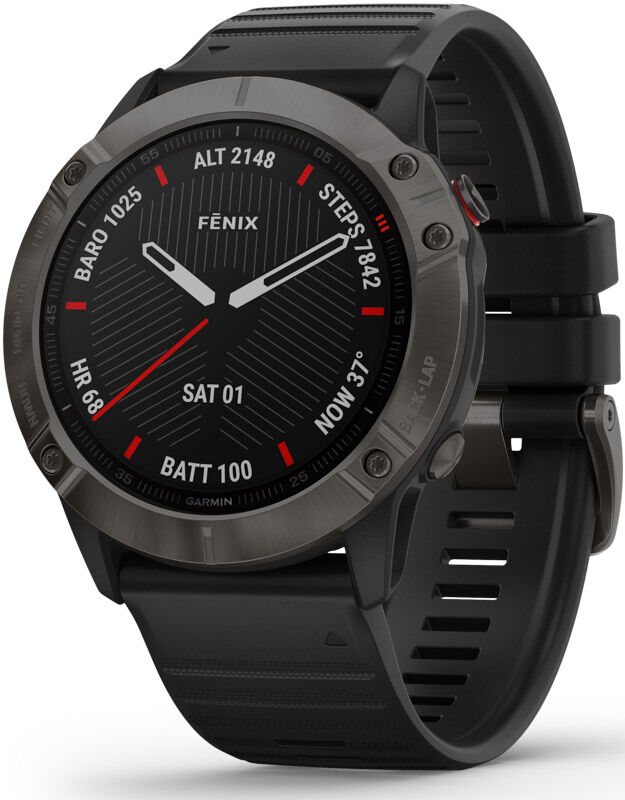 Garmin fenix 6X Sapphire, karbongrå DLC med sort rem GPS klokke for den aktive friluftsentusiast