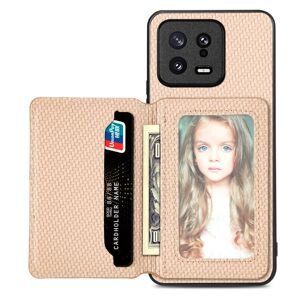 Rio For Xiaomi 13 Carbon Fiber Magnetic Card Bag Phone Case(Khaki)