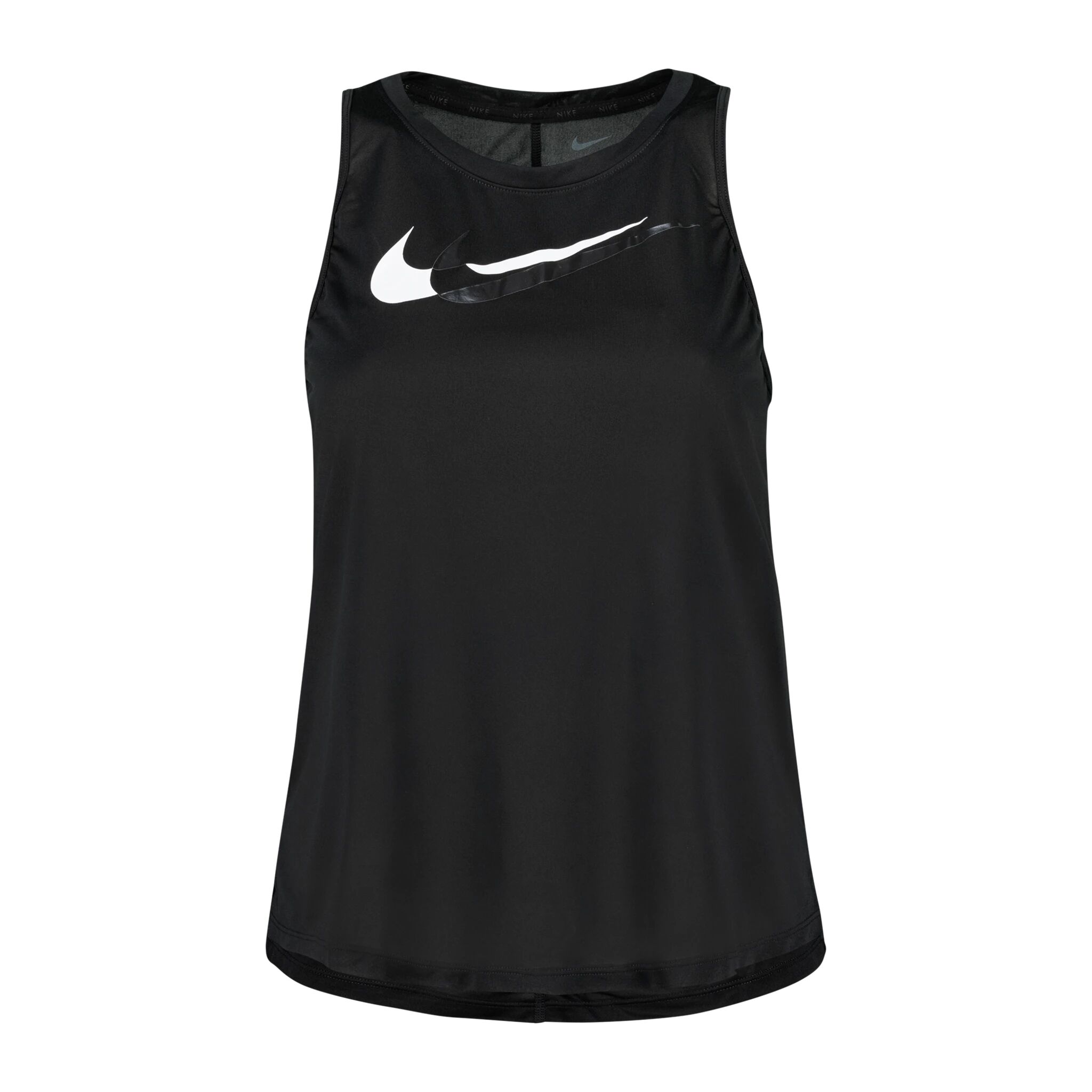 Nike W NK DF SWSH RUN TANK, singlet dame L BLACK/WHITE