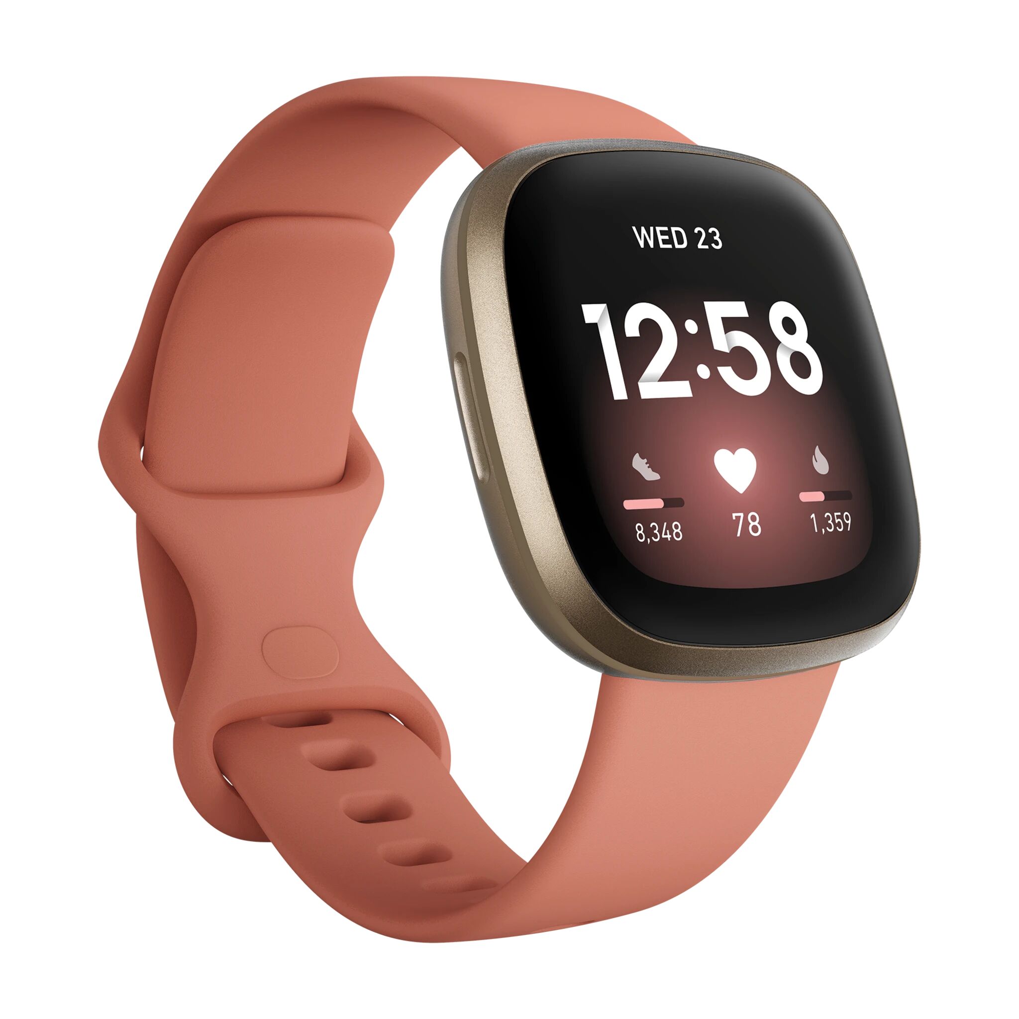 Fitbit Versa 3 Pink Clay/Soft Gold, smartklokke med GPS/puls, unisex STD Pink Clay/Soft Gold