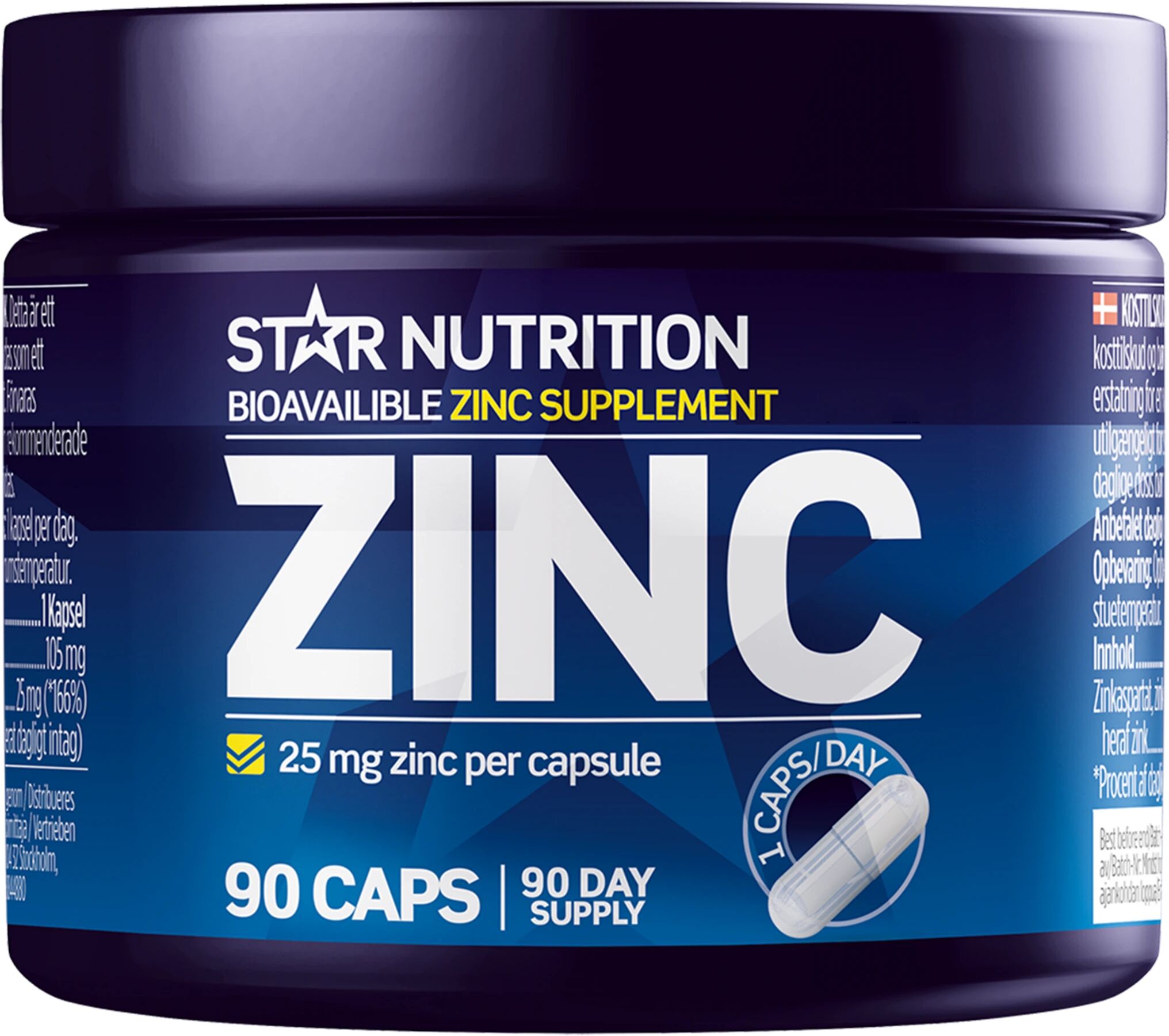 Star Nutrition - Zinc, 25 Mg, 90 Caps, kostilskudd 90caps STD