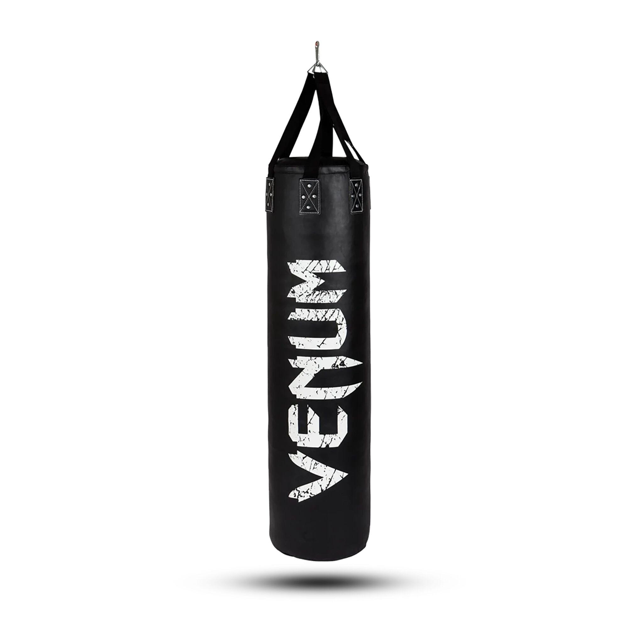 Venum Challenger Heavy bag + Ceiling Hook - Black/White - Filled - 130cm, boksesekk 130cm BLACK/WHITE