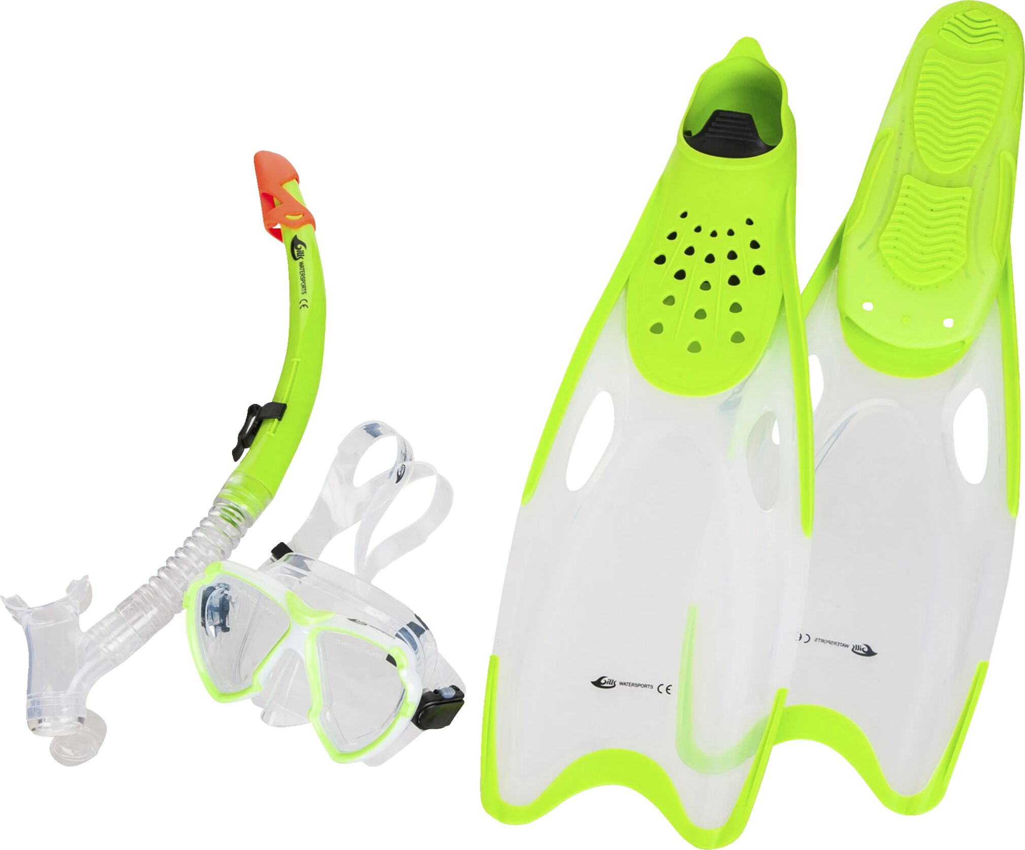 Wave Snorkel, dykkermaske og svømmeføtter for ungdom 32-33 Lime Green