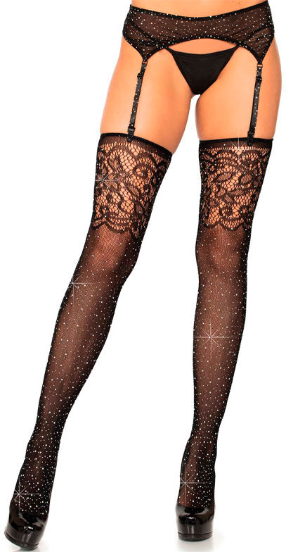 Leg Avenue - Stay-Ups I Fiskenetting M/ Blonder Og Rhinestones - One Size